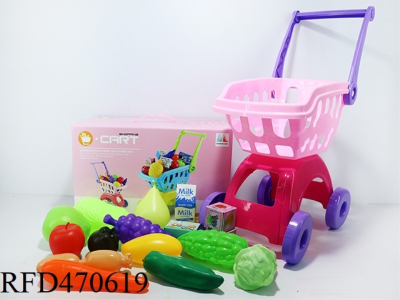 SHOPPING CART WITH FRUITS AND VEGETABLES + 5 SMALL BOXES 17PCS (TWO COLORS MIXED)