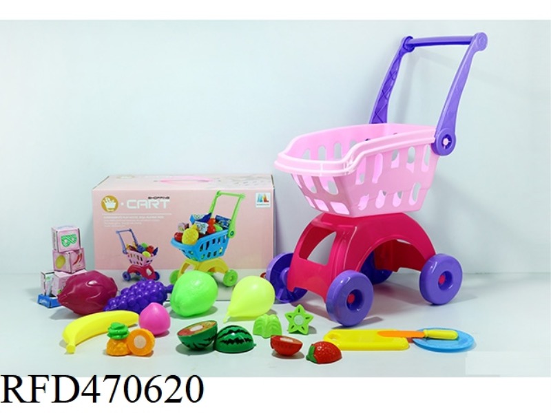 SHOPPING CART WITH FRUIT + 5 SMALL BOXES 18PCS (TWO COLORS MIXED)