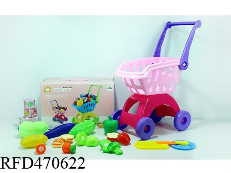 SHOPPING CART WITH VEGETABLES + 5 SMALL BOXES 18PCS (TWO COLORS MIXED)