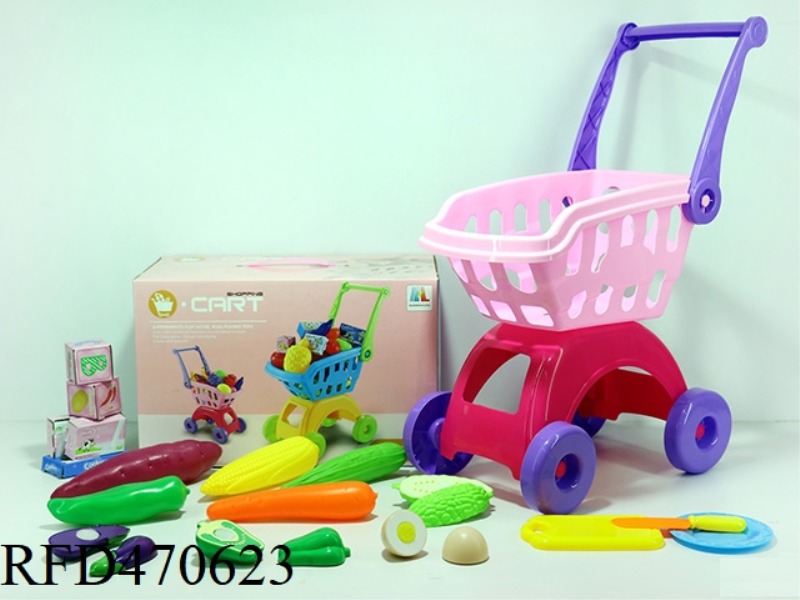 SHOPPING CART WITH VEGETABLES + 5 SMALL BOXES 17PCS (TWO COLORS MIXED)