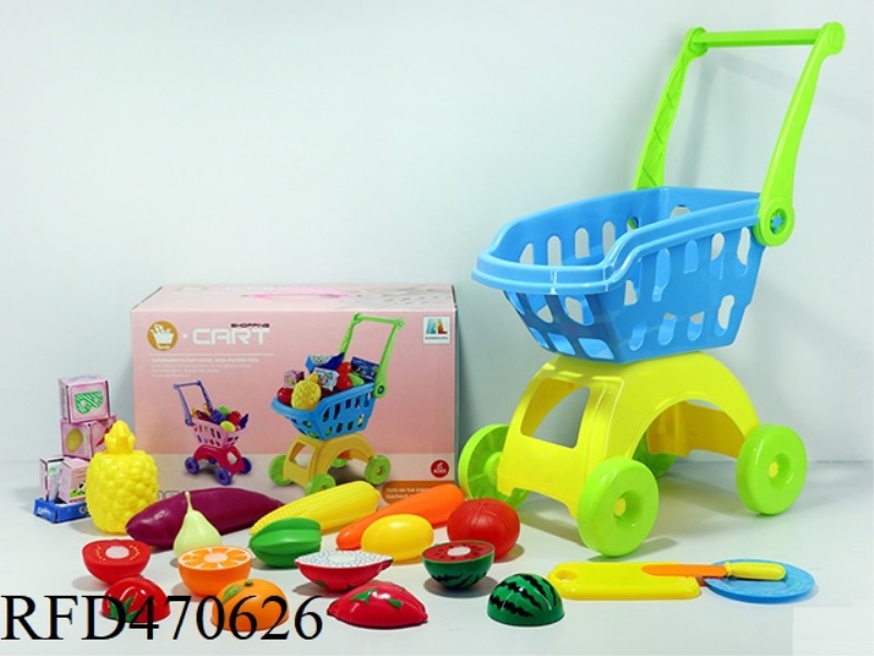 SHOPPING CART WITH FRUITS AND VEGETABLES + 5 SMALL BOXES 20PCS (TWO COLORS MIXED)