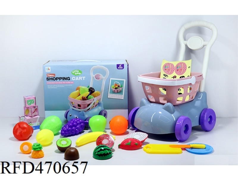 SHOPPING CART WITH FRUIT + 5 SMALL BOXES 19PCS (TWO COLORS MIXED)