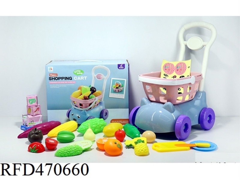 SHOPPING CART WITH FRUITS AND VEGETABLES + 5 SMALL BOXES 22PCS (TWO COLORS MIXED)