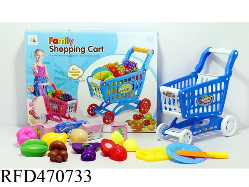 SHOPPING CART WITH FRUIT + 5 SMALL BOXES 16PCS (TWO COLORS MIXED)