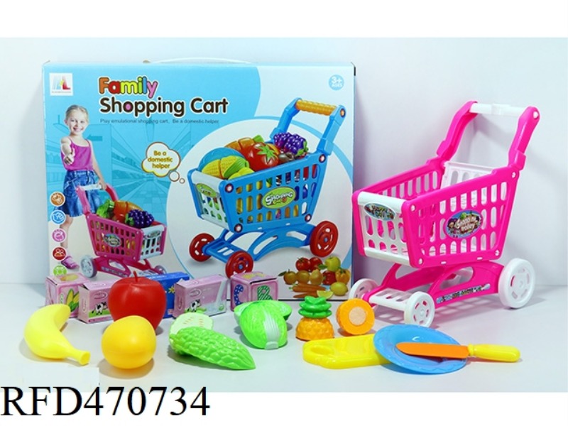 SHOPPING CART WITH FRUIT + 5 SMALL BOXES 14PCS (TWO COLORS MIXED)