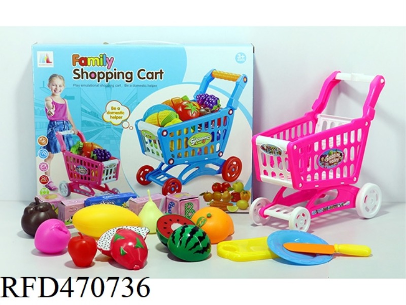 SHOPPING CART WITH FRUIT + 5 SMALL BOXES 16PCS (TWO COLORS MIXED)