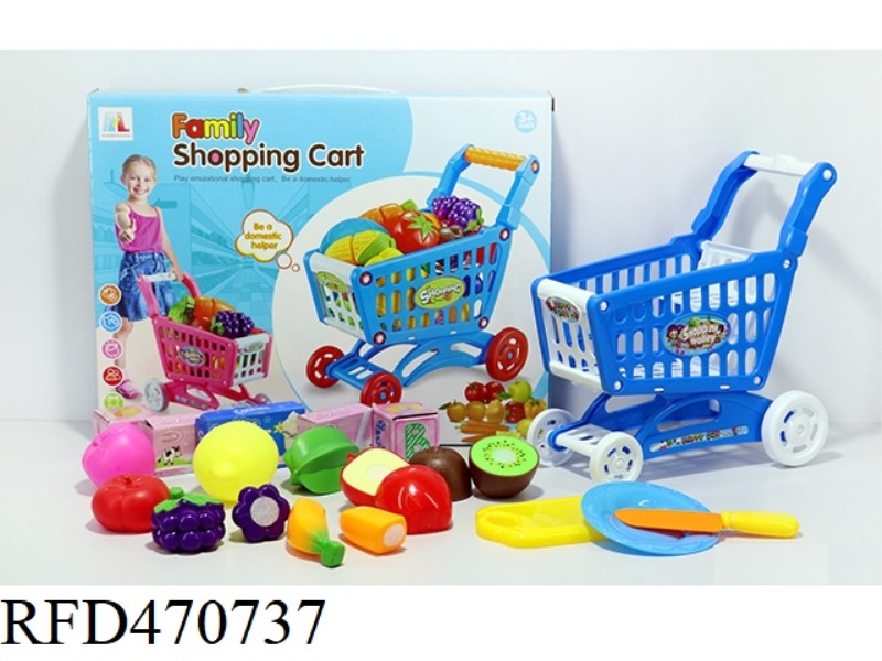SHOPPING CART WITH FRUIT + 5 SMALL BOXES 16PCS (TWO COLORS MIXED)