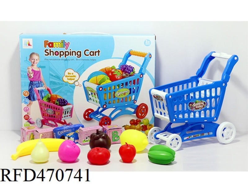 SHOPPING CART WITH FRUIT + 5 SMALL BOXES 13PCS (TWO COLORS MIXED)