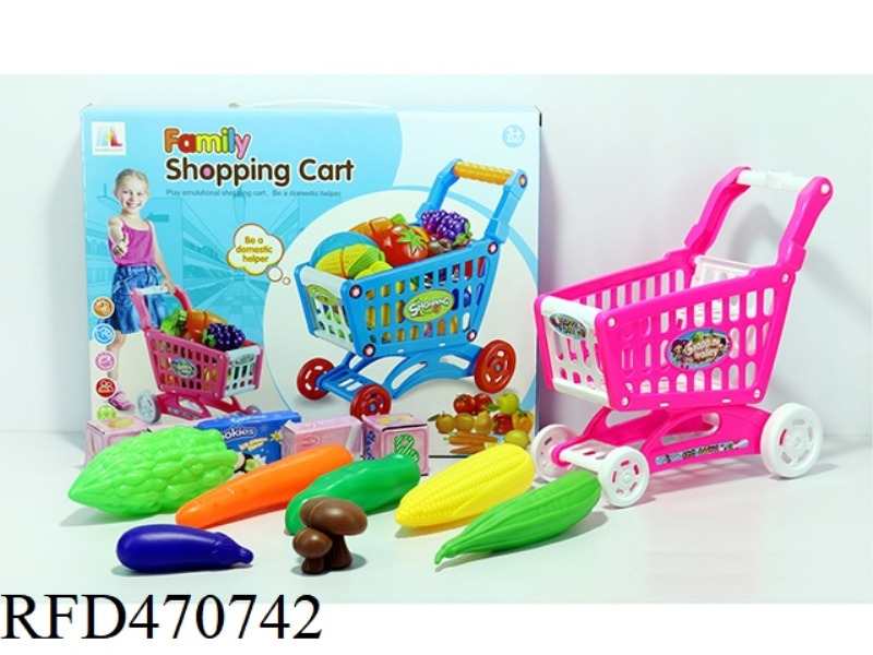SHOPPING CART WITH VEGETABLES + 5 SMALL BOXES 12PCS (TWO COLORS MIXED)