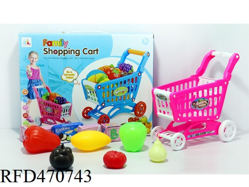 SHOPPING CART WITH FRUIT + 5 SMALL BOXES 11PCS (TWO COLORS MIXED)