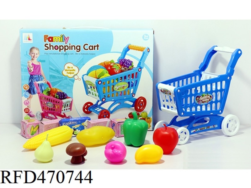 SHOPPING CART WITH FRUITS AND VEGETABLES + 5 SMALL BOXES 13PCS (TWO COLORS MIXED)