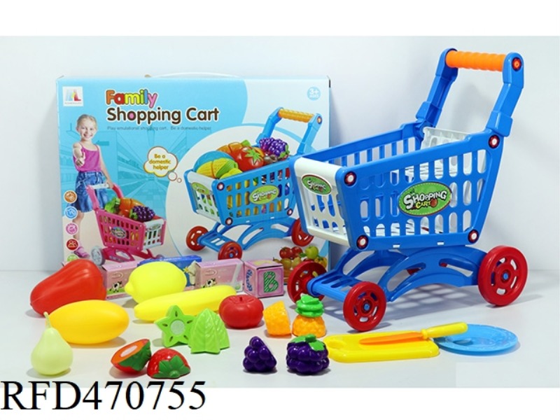 SHOPPING CART WITH FRUIT + 5 SMALL BOXES 18PCS (TWO COLORS MIXED)