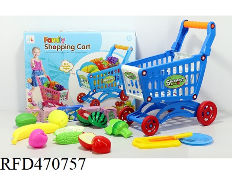 SHOPPING CART WITH FRUITS AND VEGETABLES + 5 SMALL BOXES 16PCS (TWO COLORS MIXED)