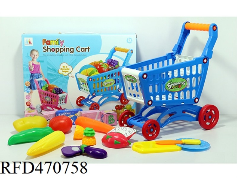 SHOPPING CART WITH FRUITS AND VEGETABLES + 5 SMALL BOXES 16PCS (TWO COLORS MIXED)