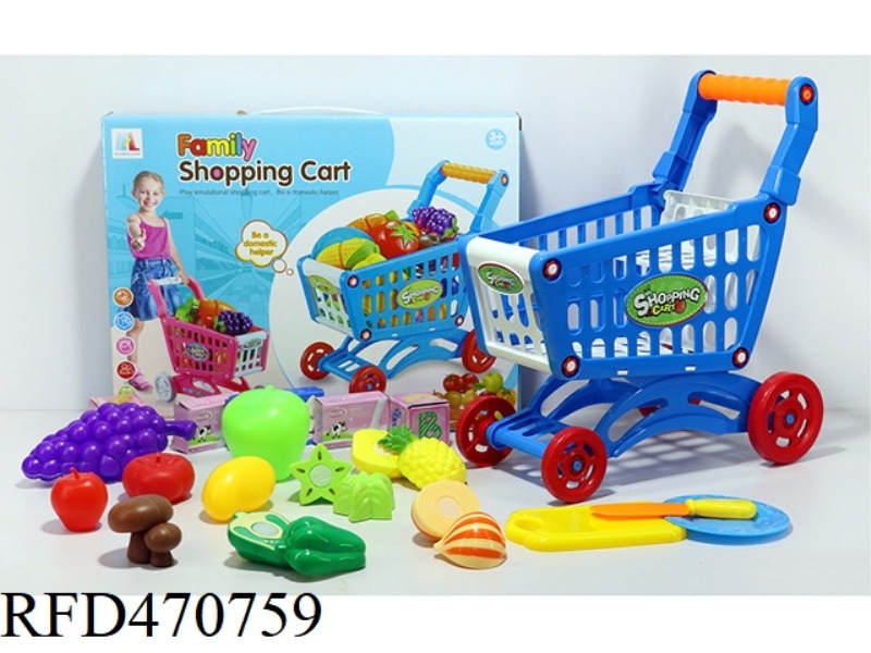 SHOPPING CART WITH FRUITS AND VEGETABLES + 5 SMALL BOXES 18PCS (TWO COLORS MIXED)