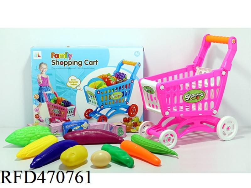SHOPPING CART WITH VEGETABLES + 5 SMALL BOXES 14PCS (TWO COLORS MIXED)