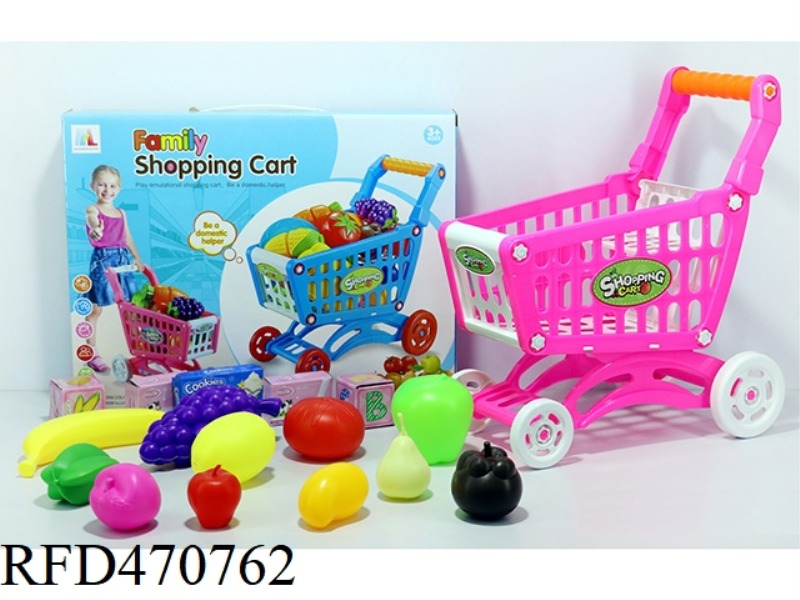 SHOPPING CART WITH FRUIT + 5 SMALL BOXES 16PCS (TWO COLORS MIXED)