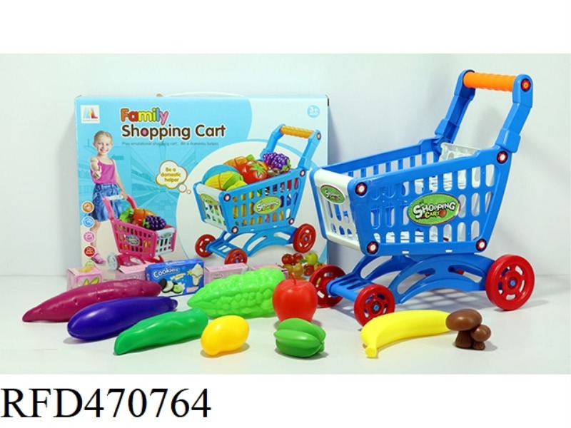 SHOPPING CART WITH FRUITS AND VEGETABLES + 5 SMALL BOXES 14PCS (TWO COLORS MIXED)