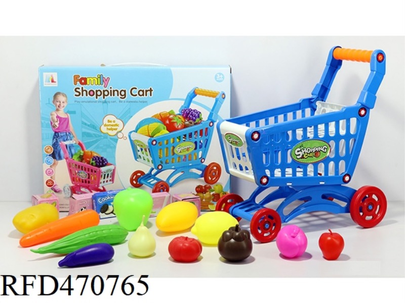 SHOPPING CART WITH FRUITS AND VEGETABLES + 5 SMALL BOXES 17PCS (TWO COLORS MIXED)