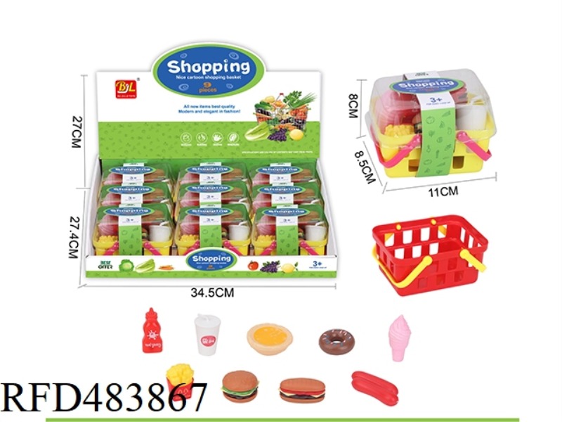 PICNIC/SUPERMARKET BURGER SHOPPING BASKET SET 9PCS