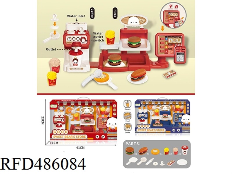 AT THE REGISTER THE ORDERING MACHINE THE COFFEE MACHINE THE HAMBURGER SUPERMARKET SET