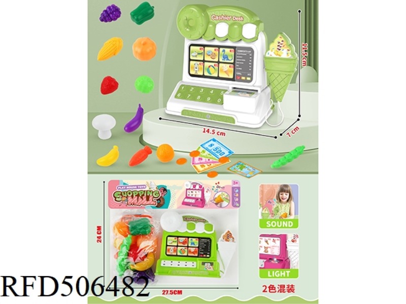 LIGHT MUSIC CASH REGISTER WITH 12 PIECE FRUIT 2 COLOR MIX