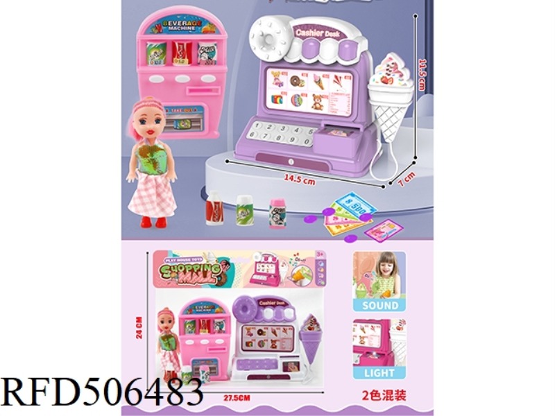 LIGHT MUSIC CASH REGISTER WITH DRINK MACHINE + BARBIE 2 COLOR MIX