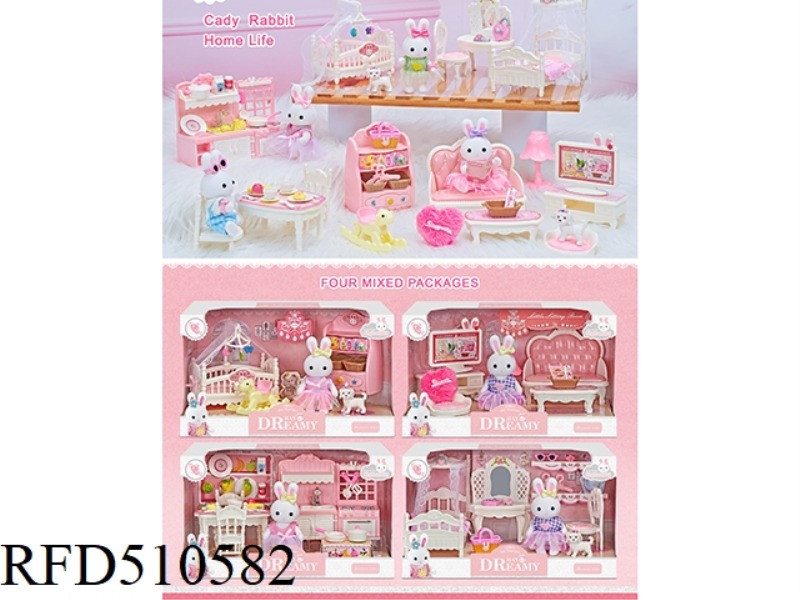LEISURE TIME CADY RABBIT COLLECTION - JOY HOME SET (4 MIXED)