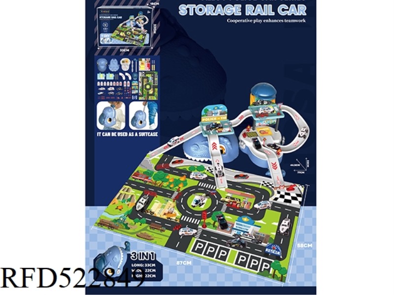 PLAY HOUSE DINOSAUR STORAGE ALLOY POLICE CAR PARK (WITH 6 ALLOY CARS)