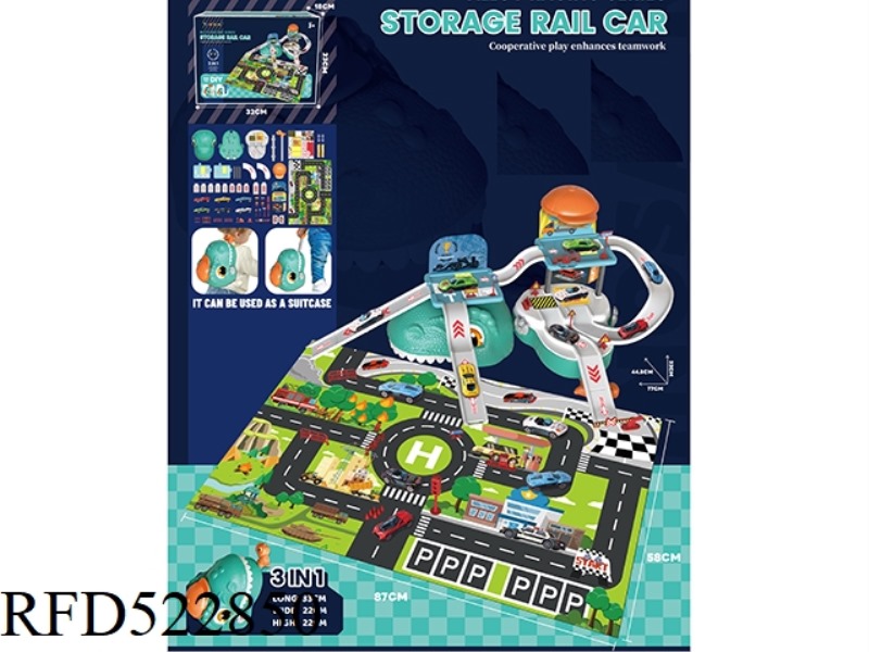 PLAY HOUSE DINOSAUR STORAGE ALLOY RACING CAR PARK (WITH 6 ALLOY CARS)