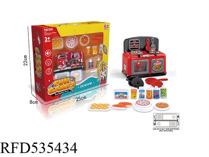 MINI ELECTRIC SIMULATION LIGHT SOUND ROTATING KITCHENWARE FOOD SET (RED AND BLACK)