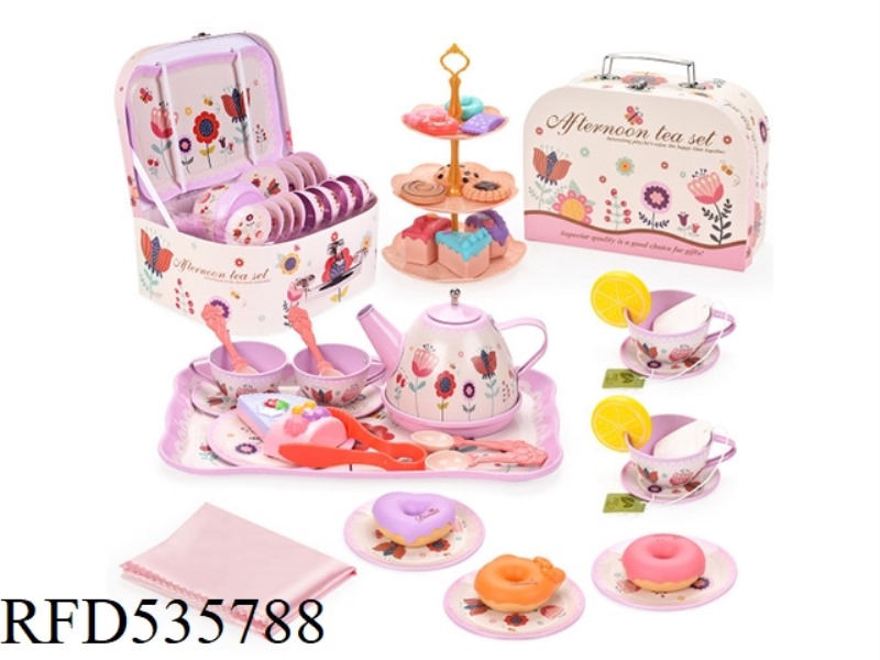 AFTERNOON TEA DESSERT COMBINATION PINK FLOWER TINPLATE TEA SET GIFT SET