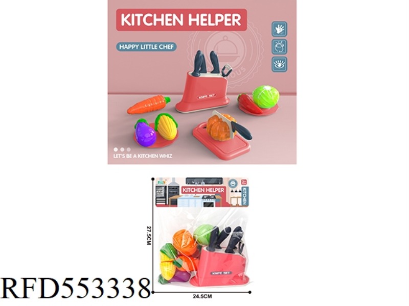 PLAY HOUSE KITCHEN CUTTER HOLDER SET (CARROT+EGGPLANT+CORN+PUMPKIN+PEPPER+CABBAGE)/RED