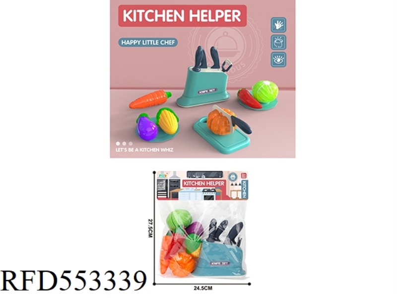 PLAY HOUSE KITCHEN CUTTING TOOL HOLDER SET (CARROT+EGGPLANT+CORN+PUMPKIN+PEPPER+CABBAGE)/BLUE