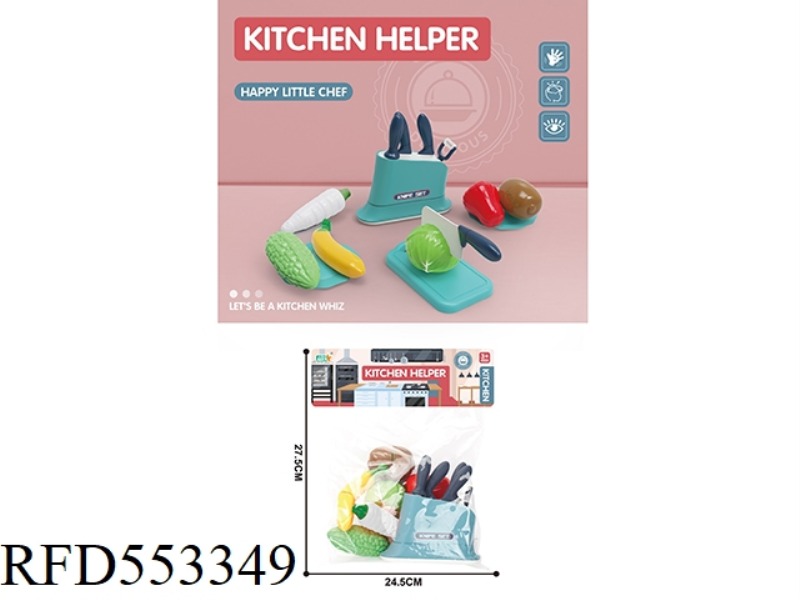 PLAY HOUSE KITCHEN CUTTING TOOL HOLDER SET (WHITE RADISH+BITTER GOURD+BANANA+CABBAGE+LOTUS MIST+KIWI