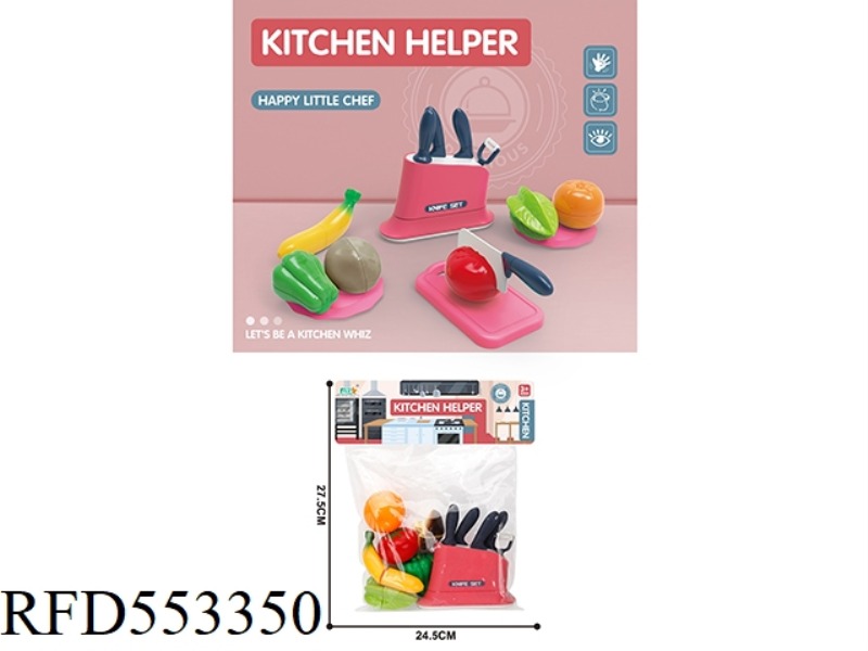 PLAY HOUSE KITCHEN CUTTING TOOL HOLDER SET (BANANA+GREEN PEPPER+MUSHROOM+TOMATO+CARAMBOLA+ORANGE)/RE