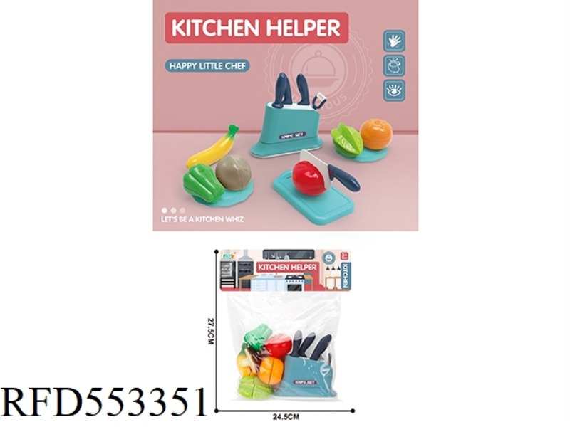 PLAY HOUSE KITCHEN CUTTING TOOL HOLDER SET (BANANA+GREEN PEPPER+MUSHROOM+TOMATO+CARAMBOLA+ORANGE)/BL