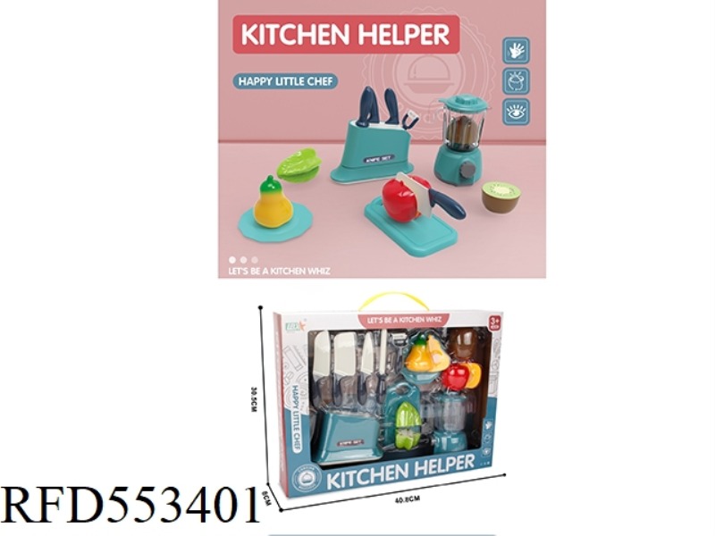 PLAY HOUSE KITCHEN CUTTER+JUICER SET (PEAR+CARAMBOLA+APPLE+KIWI)/BLUE