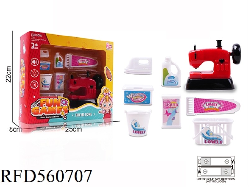 MINI ELECTRIC SIMULATION LIGHT / WHEEL TURNING SEWING MACHINE SET (BLACK AND RED)