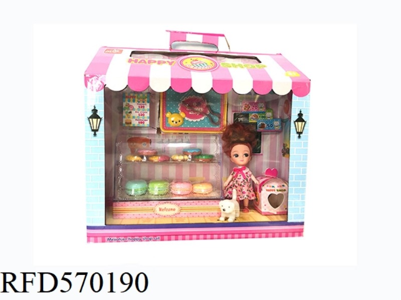 GIRLS PLAYING HOUSE IN THE DESSERT CABINET