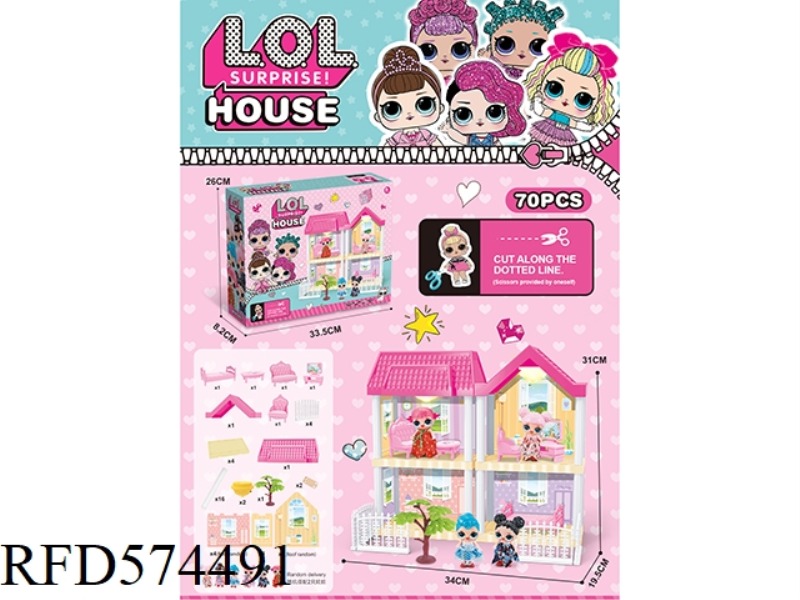 DIY VILLA WITH SURPRISE DOLL DOUBLE LIGHT PACKAGE AG13*4 70PCS