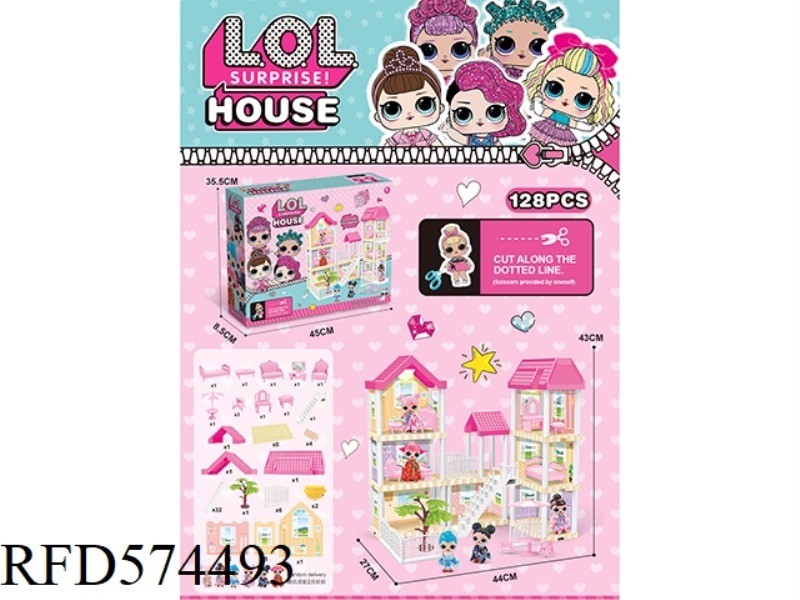 DIY VILLA WITH SURPRISE DOLL DOUBLE LIGHT PACKAGE AG13*4 128PCS