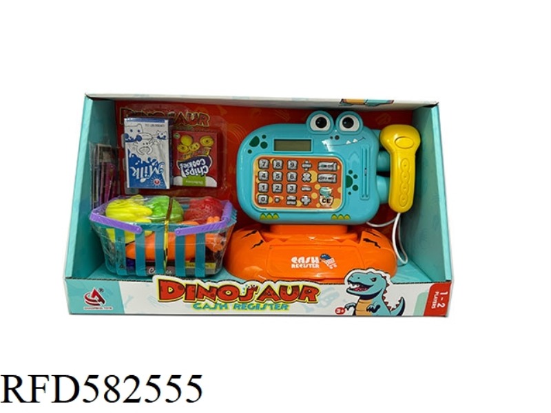 DINOSAUR CARTOON TOUCH SCREEN LCD CALCULATION CASH REGISTER + FRUIT SET (LCD CALCULATION + SWIPE CAR