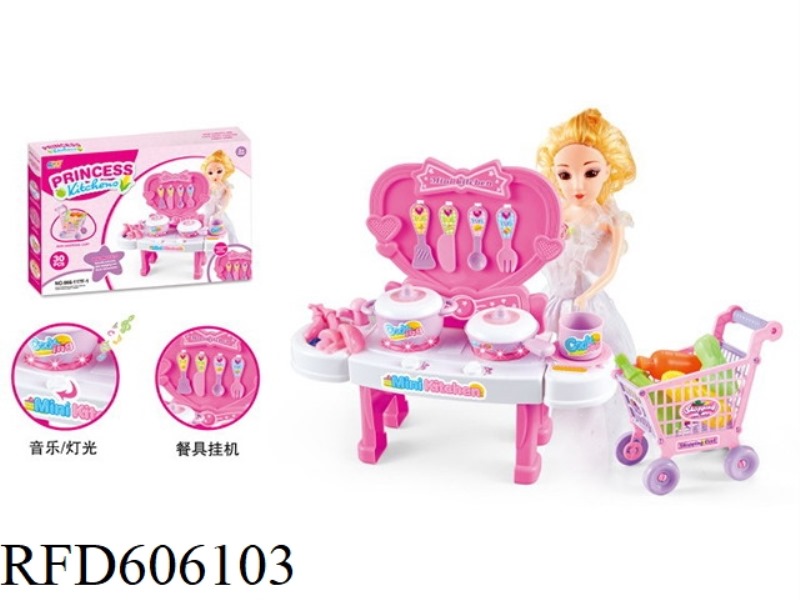 MINI DINING TABLE (WITH BARBIE + SHOPPING CART)