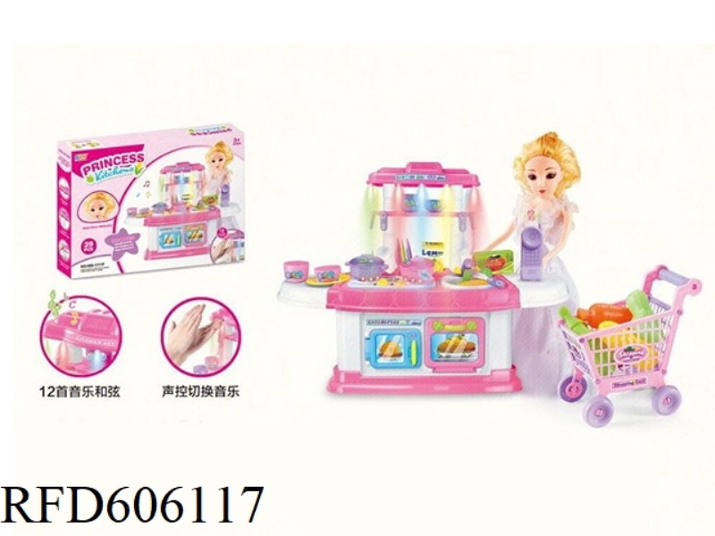 SIMULATED KITCHEN TABLEWARE SET BARBIE DOLL (WITH LIGHT MUSIC + VOICE CONTROL 12 FIRST WORKING SKILL
