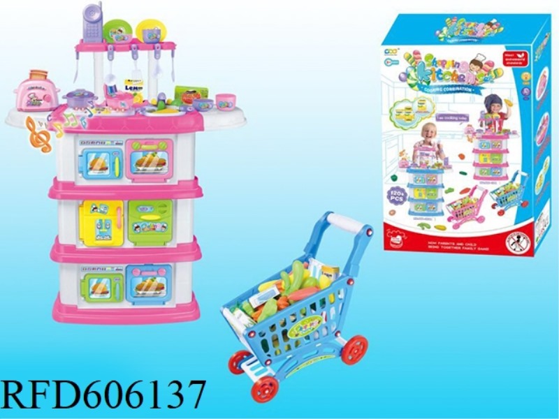SIMULATED KITCHEN TABLEWARE SET (WITH LIGHTS AND MUSIC) WITH SHOPPING CART