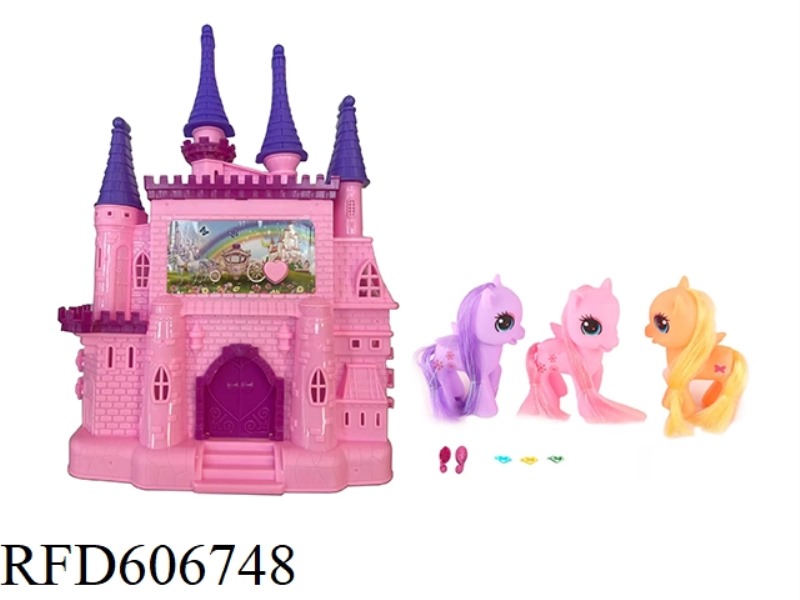 Princess castle set with lights,3pcs ponies, 1pc comb&3pcs clips included