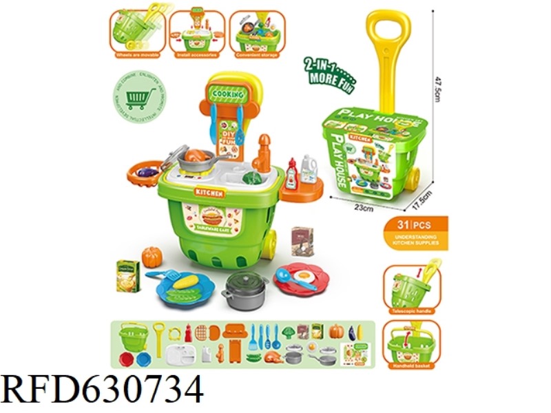 SUPERMARKET SHOPPING CART AND CUTLERY TABLE