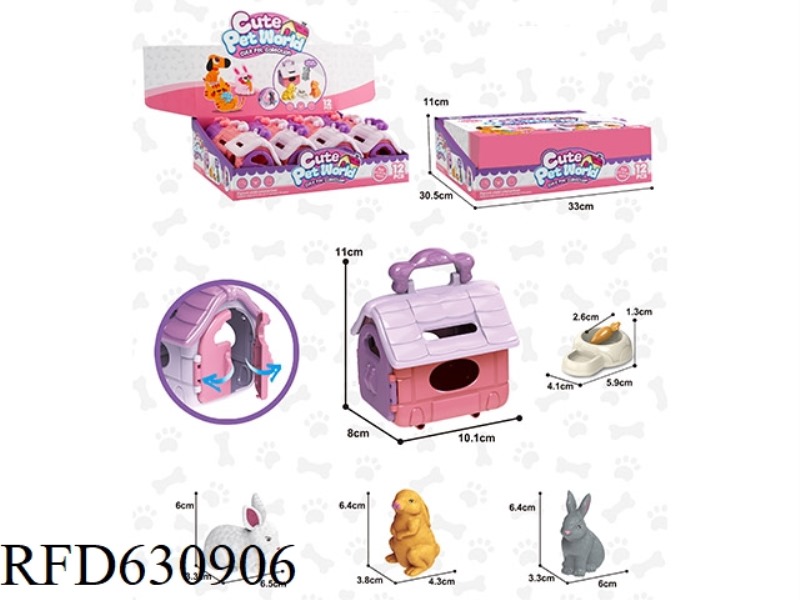 SOFT RUBBER RABBIT PET HOUSE 12PCS