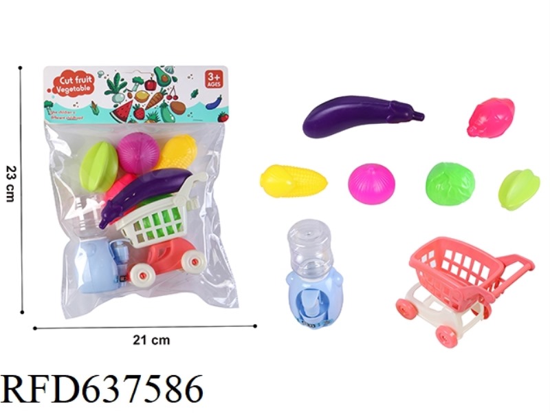 PLAY HOME FRUIT AND VEGETABLE SHOPPING CART AND WATER DISPENSER